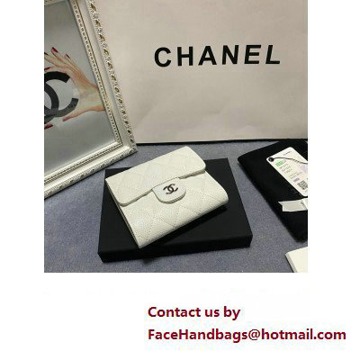 Chanel Classic Small Flap Wallet AP0231 in Grained Calfskin White/Silver