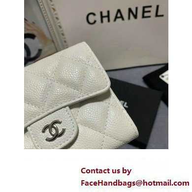 Chanel Classic Small Flap Wallet AP0231 in Grained Calfskin White/Silver