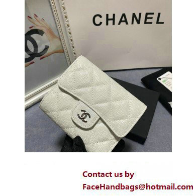 Chanel Classic Small Flap Wallet AP0231 in Grained Calfskin White/Silver