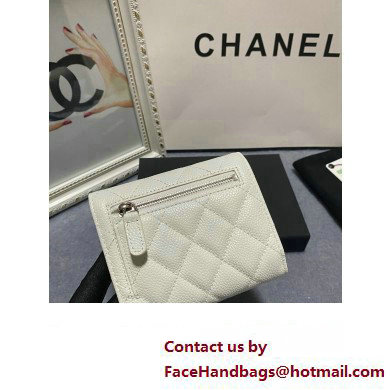 Chanel Classic Small Flap Wallet AP0231 in Grained Calfskin White/Silver