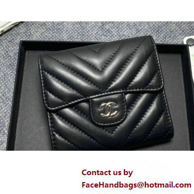 Chanel Classic Small Flap Wallet AP0231 in Lambskin Chevron Black/Silver