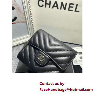 Chanel Classic Small Flap Wallet AP0231 in Lambskin Chevron Black/Silver