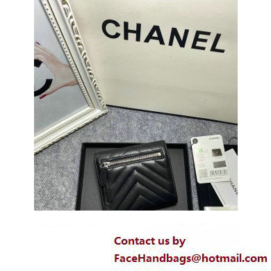 Chanel Classic Small Flap Wallet AP0231 in Lambskin Chevron Black/Silver