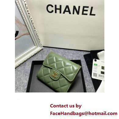 Chanel Classic Small Flap Wallet AP0231 in Lambskin Green/Gold