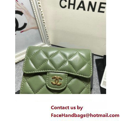 Chanel Classic Small Flap Wallet AP0231 in Lambskin Green/Gold