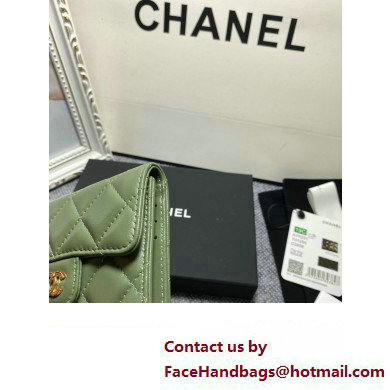 Chanel Classic Small Flap Wallet AP0231 in Lambskin Green/Gold