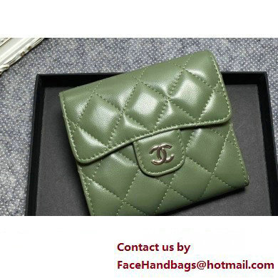 Chanel Classic Small Flap Wallet AP0231 in Lambskin Green/Silver