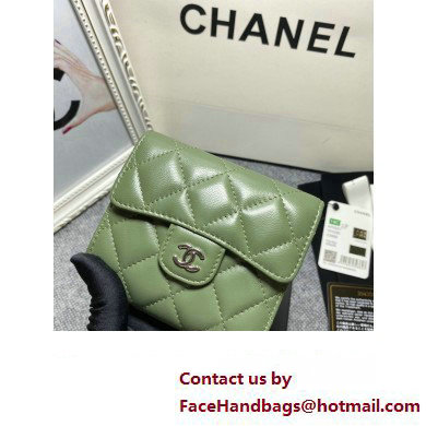 Chanel Classic Small Flap Wallet AP0231 in Lambskin Green/Silver