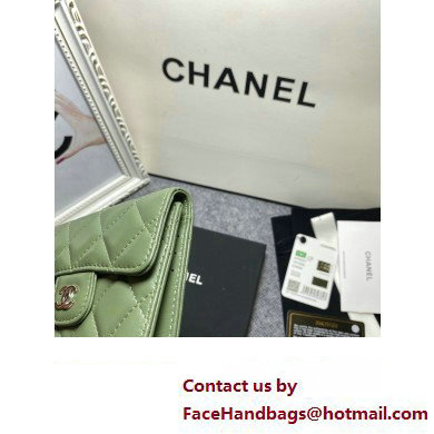 Chanel Classic Small Flap Wallet AP0231 in Lambskin Green/Silver