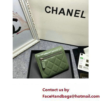 Chanel Classic Small Flap Wallet AP0231 in Lambskin Green/Silver