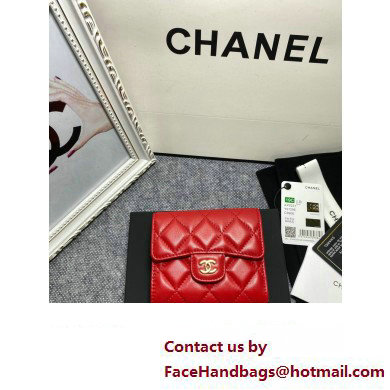 Chanel Classic Small Flap Wallet AP0231 in Lambskin Red/Gold