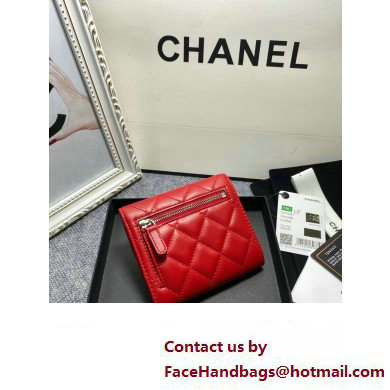 Chanel Classic Small Flap Wallet AP0231 in Lambskin Red/Silver