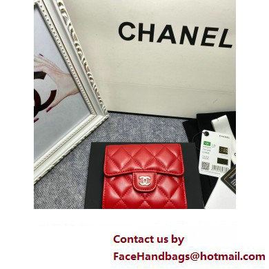 Chanel Classic Small Flap Wallet AP0231 in Lambskin Red/Silver