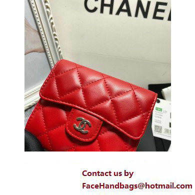 Chanel Classic Small Flap Wallet AP0231 in Lambskin Red/Silver