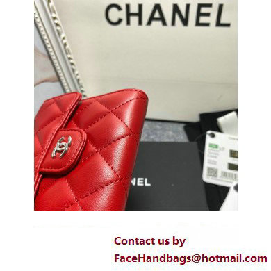 Chanel Classic Small Flap Wallet AP0231 in Lambskin Red/Silver