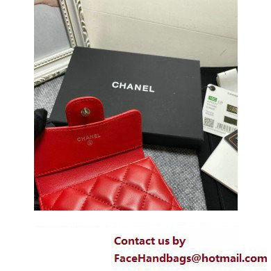 Chanel Classic Small Flap Wallet AP0231 in Lambskin Red/Silver