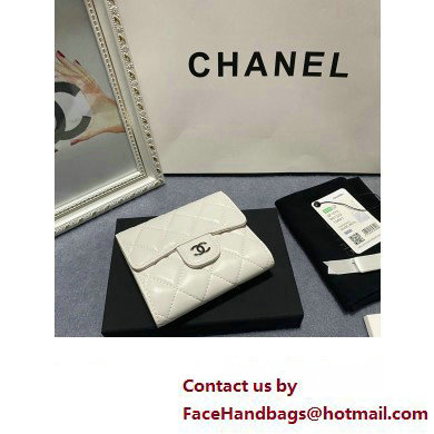 Chanel Classic Small Flap Wallet AP0231 in Lambskin White/Silver