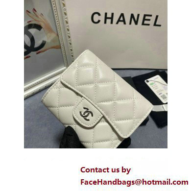 Chanel Classic Small Flap Wallet AP0231 in Lambskin White/Silver