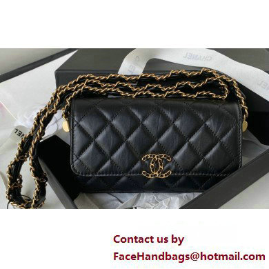 Chanel Crinkled Calfskin Clutch with Chain Bag AP3570 Black 2023 - Click Image to Close