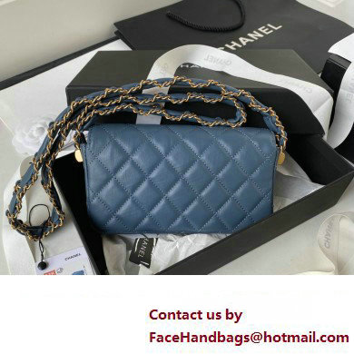 Chanel Crinkled Calfskin Clutch with Chain Bag AP3570 Blue 2023