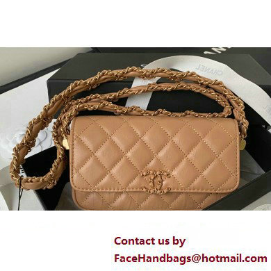 Chanel Crinkled Calfskin Clutch with Chain Bag AP3570 Brown 2023 - Click Image to Close