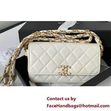 Chanel Crinkled Calfskin Clutch with Chain Bag AP3570 White 2023