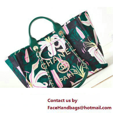 Chanel Deauville Printed Velvet and Wooden Pearls Large Shopping Bag A66941 Green 2023 - Click Image to Close