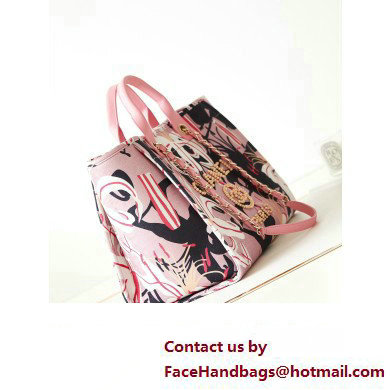 Chanel Deauville Printed Velvet and Wooden Pearls Large Shopping Bag A66941 Pink 2023