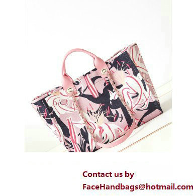 Chanel Deauville Printed Velvet and Wooden Pearls Large Shopping Bag A66941 Pink 2023