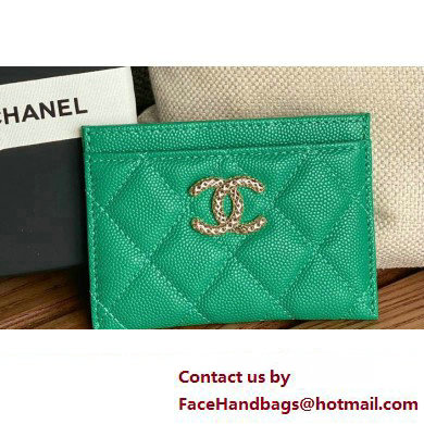 Chanel Gold-Tone Cutout CC Logo Card Holder AP3188 in Grained Calfskin Green