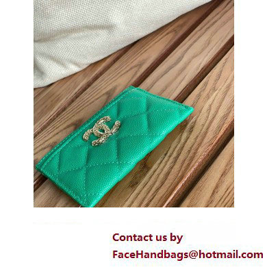 Chanel Gold-Tone Cutout CC Logo Card Holder AP3188 in Grained Calfskin Green