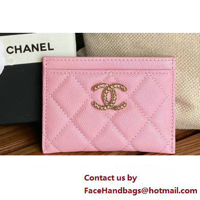 Chanel Gold-Tone Cutout CC Logo Card Holder AP3188 in Grained Calfskin Pink