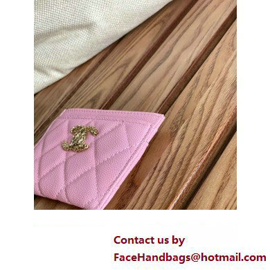 Chanel Gold-Tone Cutout CC Logo Card Holder AP3188 in Grained Calfskin Pink