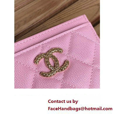 Chanel Gold-Tone Cutout CC Logo Card Holder AP3188 in Grained Calfskin Pink