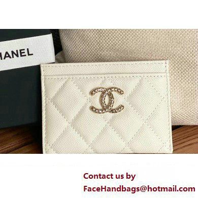 Chanel Gold-Tone Cutout CC Logo Card Holder AP3188 in Grained Calfskin White