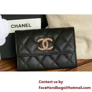 Chanel Gold-Tone Cutout CC Logo Flap Card Holder AP3187 in Grained Calfskin Black - Click Image to Close