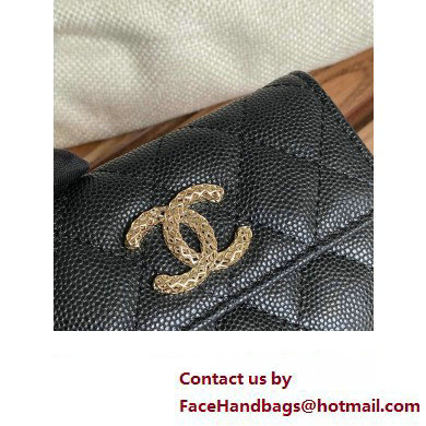 Chanel Gold-Tone Cutout CC Logo Flap Card Holder AP3187 in Grained Calfskin Black