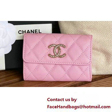 Chanel Gold-Tone Cutout CC Logo Flap Card Holder AP3187 in Grained Calfskin Pink - Click Image to Close