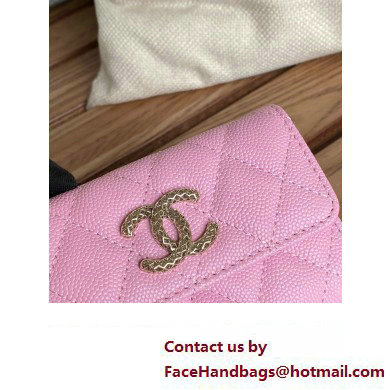 Chanel Gold-Tone Cutout CC Logo Flap Card Holder AP3187 in Grained Calfskin Pink