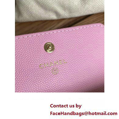 Chanel Gold-Tone Cutout CC Logo Flap Card Holder AP3187 in Grained Calfskin Pink