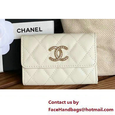 Chanel Gold-Tone Cutout CC Logo Flap Card Holder AP3187 in Grained Calfskin White