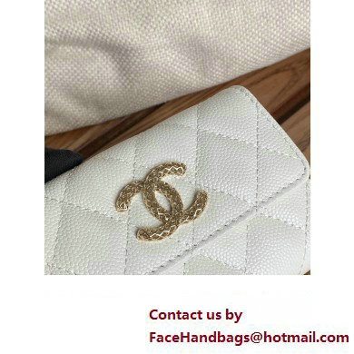 Chanel Gold-Tone Cutout CC Logo Flap Card Holder AP3187 in Grained Calfskin White