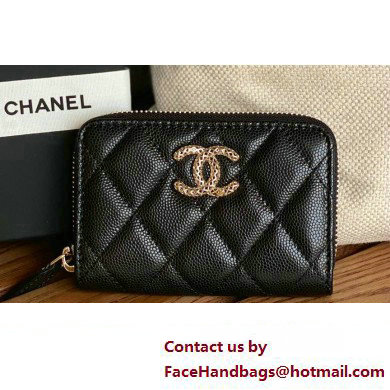 Chanel Gold-Tone Cutout CC Logo Zip Card Holder AP3185 in Grained Calfskin Black