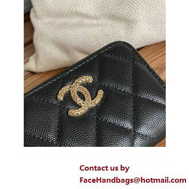 Chanel Gold-Tone Cutout CC Logo Zip Card Holder AP3185 in Grained Calfskin Black