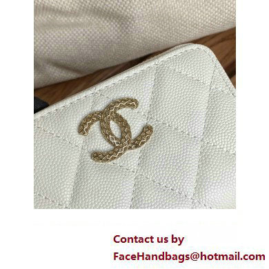 Chanel Gold-Tone Cutout CC Logo Zip Card Holder AP3185 in Grained Calfskin White