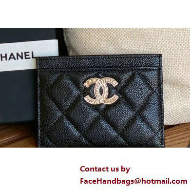 Chanel Gold-Tone Metal Logo Card Holder AP3048 in Grained Calfskin Black