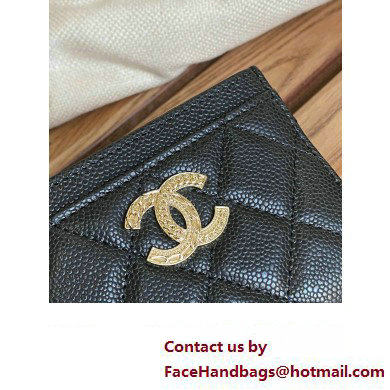 Chanel Gold-Tone Metal Logo Card Holder AP3048 in Grained Calfskin Black