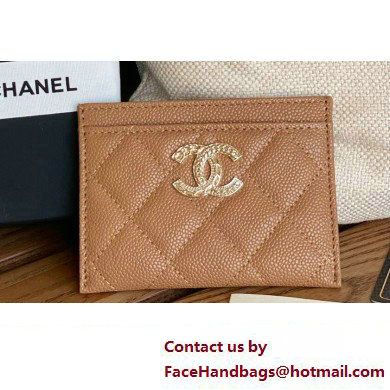 Chanel Gold-Tone Metal Logo Card Holder AP3048 in Grained Calfskin Brown - Click Image to Close