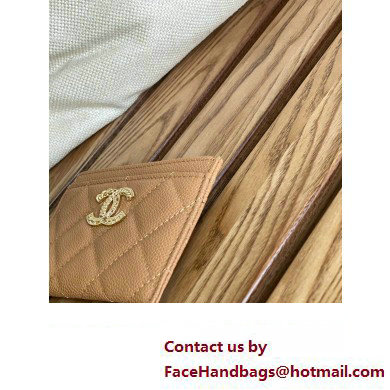 Chanel Gold-Tone Metal Logo Card Holder AP3048 in Grained Calfskin Brown