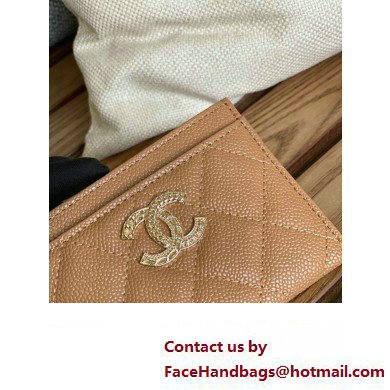 Chanel Gold-Tone Metal Logo Card Holder AP3048 in Grained Calfskin Brown